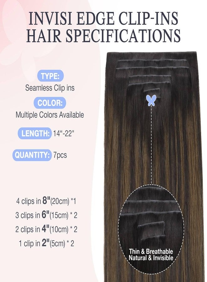DOORES Hair Extensions Real Human Clip in 18 inch 130g 7pcs Invisi Edge, Seamless Clip in Hair Extensions Invisible Clipins Virgin Injected Skin Weft, 2/6/2 Dark Brown to Chestnut Brown - Image 4